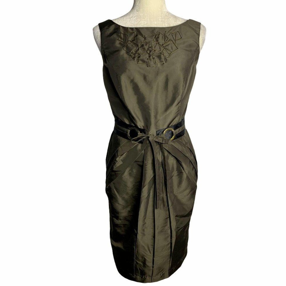 WD.NY Olive Green Sleeveless Midi Dress with Waist Tie